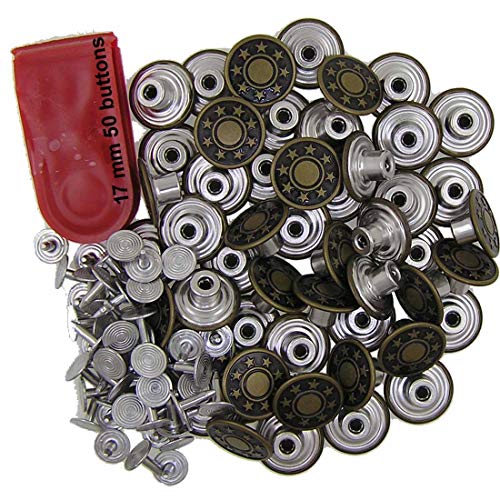 17 mm No-Sew Bachelor Stars Brass 50 Jean Tack Buttons