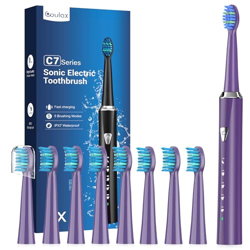 Brosse À Dent Électrique Sonique avec 8 Têtes, 5 Modes, Violet