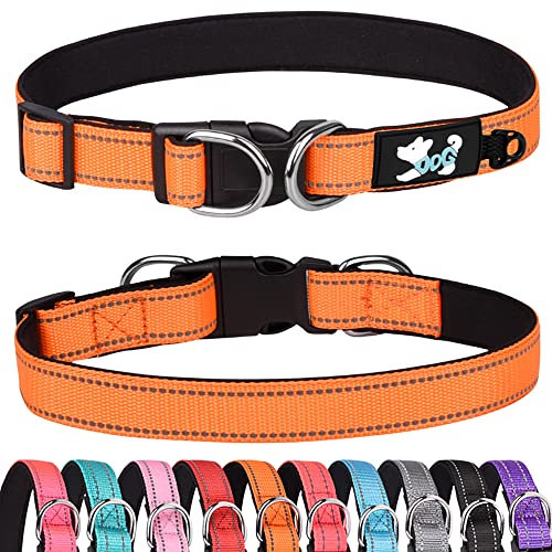 Haoyueer Padded Dog Collar Reflective Dog Collars for Small Medium Large Dogs Comfortable Soft Neoprene Adjustable Basic Dog Collars (L