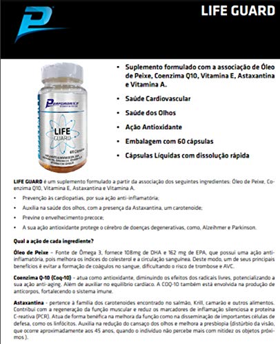 Life Guard Omega-3 Coq-10 Axtaxantina Vitamina A e E Performance Nutrition 60 Softgel Kit 2 Unidades