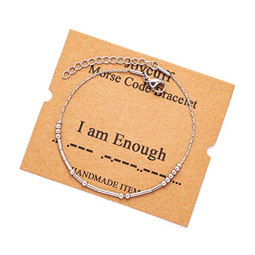 Image of JoycuFF Inspirational Morse Code Bracelets for Women Silver Beads Jewelry Encouragement Mantra Gifts for Her