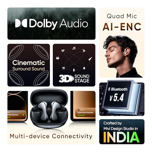 Image of Mivi SuperPods Immersio[Flagship Launch] | Dolby Audio, 3D Soundstage, 60H Battery, AI-ENC Mic, BT 5.4 | Ear Buds Wireless with Deep Bass, Fast Charging, in-Ear Bluetooth Earbuds