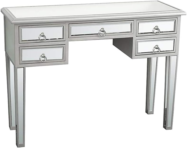 Mirrored Console Table,Mirrored Makeup Vanity Table Desk, 5 Drawer Media Console Table for Women Home Office Writing Desk Smooth Finish (5 Drawers)
