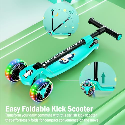 Image of 3 Wheel Kick Scooter for Kids of Age 3-8 Years, All PU 3 Wheel 3 Level Height Adjustment, Light Weight 50kgs Weight Capacity for Kids (Mint LED Light)