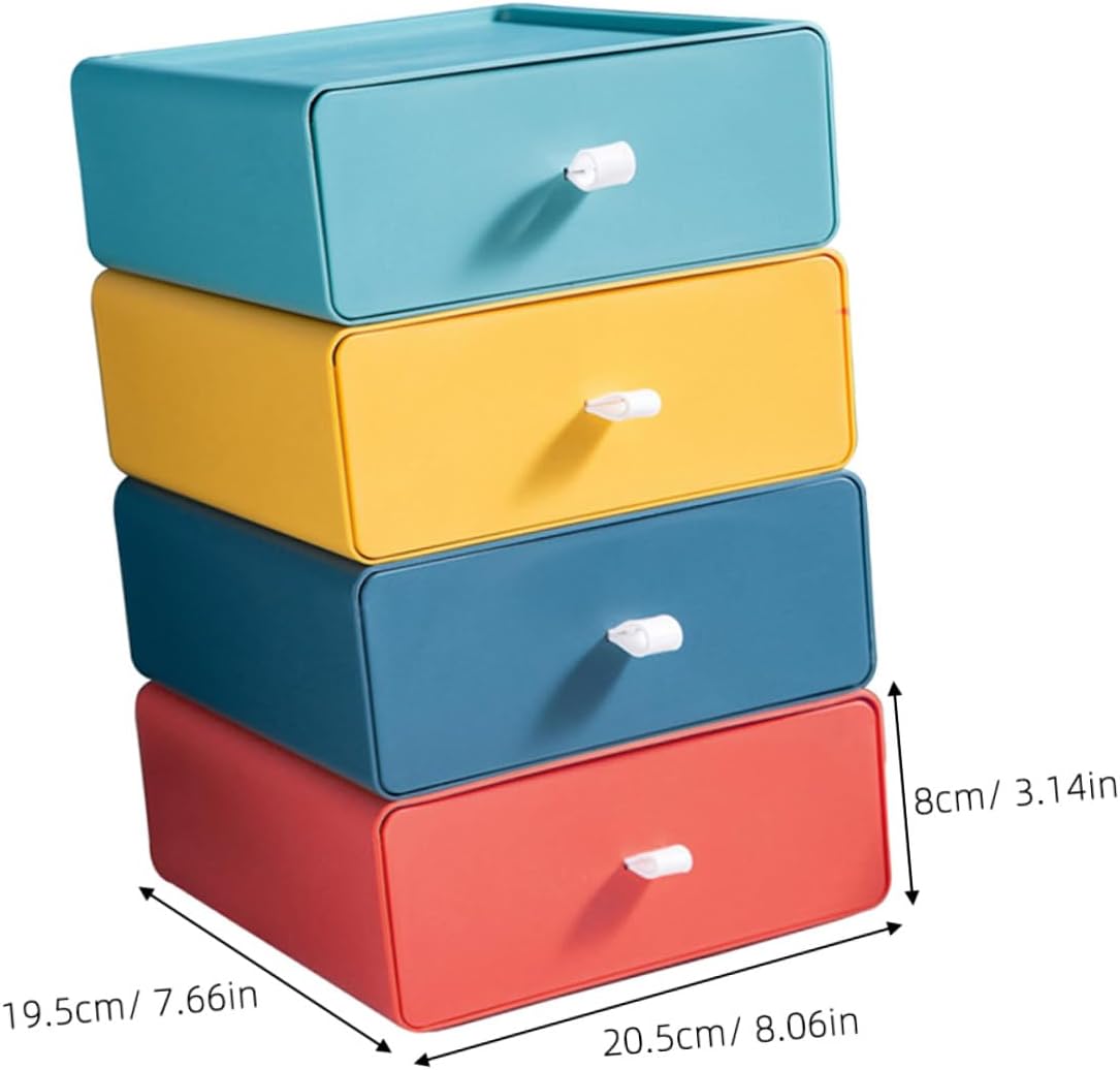 Angoily 4pcs Stackable Desktop Storage Cabinets with Drawers for Office and Home Multi-color Organizer Boxes for Stationery Cosmetics Small Items Space-saving Storage