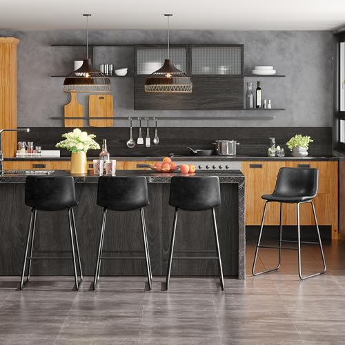 Image of REONEY Bar Stools Set of 4, 26 inch Urban Faux Leather Counter Stools, Black
