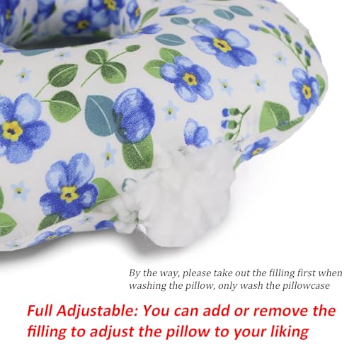 Image of Ear Piercing Pillow for Side Sleepers, Pillow with an Ear Hole for CNH and Ear Pain Ear Inflammation Pressure Sores, O-Shaped Side Sleeping Pillow, Ear Guard Pillow (Blue Flowers)