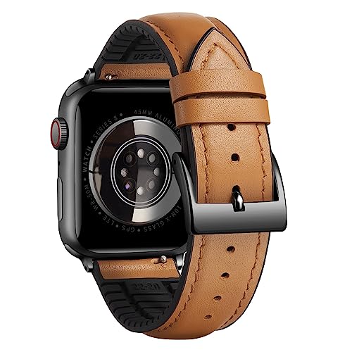 Image of BINLUN Leather Silicone Bands Compatible with Apple Watch 38mm 40mm 41mm 42mm 44mm 45mm 46mm 49mm Sweatproof Replacement Strap for iWatch 11 /10 /9 /8 /7 /6 /5 /4 /3 /2 /1 /Ultra /SE Men Women