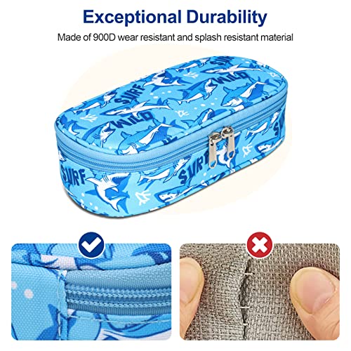 Image of Bagseri Pencil Case for Boys - Cute Pencil Case for Kids Large Capacity Pencil Pouch Organizer Multi-Slot Pencil Box for School, Pen Case Only (Blue Shark)
