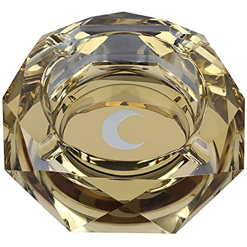 Brando Moon Gold Crystal Ashtray - Heavy Duty Hard Crystal - Cute Ornament for Home, Office, Indoor Decor (Gold)