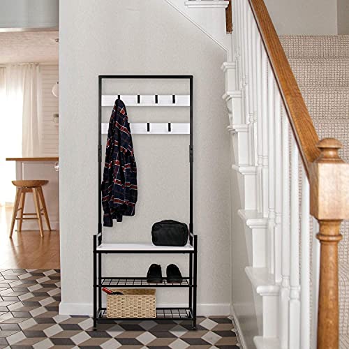 Homekoko Entryway Hall Tree Storage Shelf, Coat Rack Shoe Bench, Wood Look Accent Furniture With Metal Frame, 3 In 1 Design #TOP4