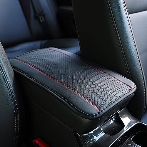 MEIKAXIU Universal Center Console Armrest Pad,Car Center Console Cover PU Leather Hand Rest Car Cover,Waterproof Car Armrest Seat Box Cover Protector,Fit Most Car Truck SUV Sedan(L-Black/red)