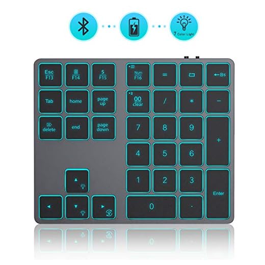 Jelly Comb Teclado numérico inalámbrico Bluetooth con retroiluminación, teclado numérico recargable de 34 teclas para PC, portátil, MacBook, iMac, Windows y Mac OS, color gris
