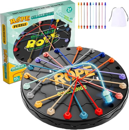 Brainy Knots Rope Untangling Game, Stress Relief String Solution Central Lacing Toys with Multiple Difficulty Levels for Family Parent-Child Interaction, Travel & Parties (Black)