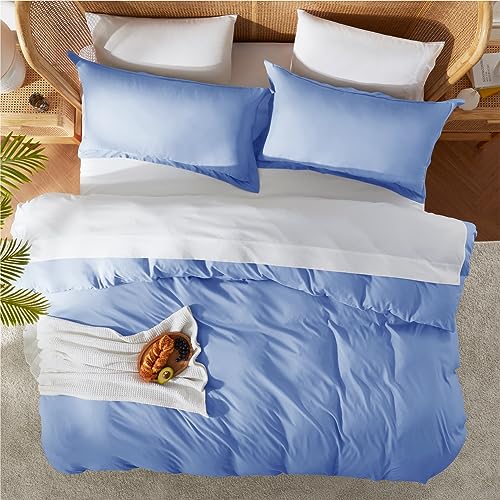 Nestl Calm Blue Duvet Cover Queen Size - Soft Double Brushed Queen Duvet Cover Set, 3 Piece, with Button Closure, 1 Duvet Cover 90x90 inches and 2 Pillow Shams