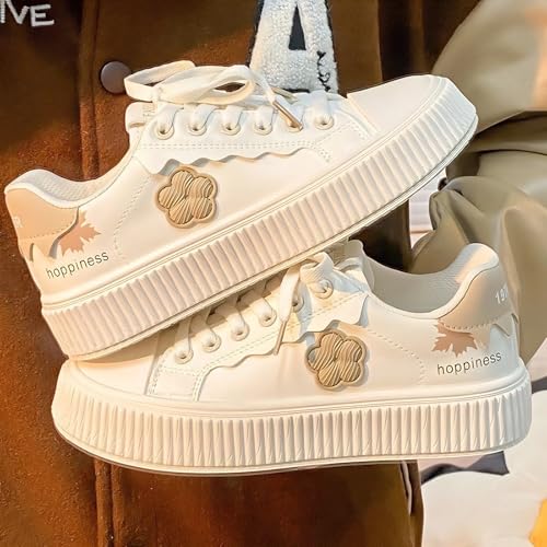 Floral Decor Platform Shoes Fashion Chunky Sneakers for Women Trendy Casual Aesthetic White Shoes Low Top3