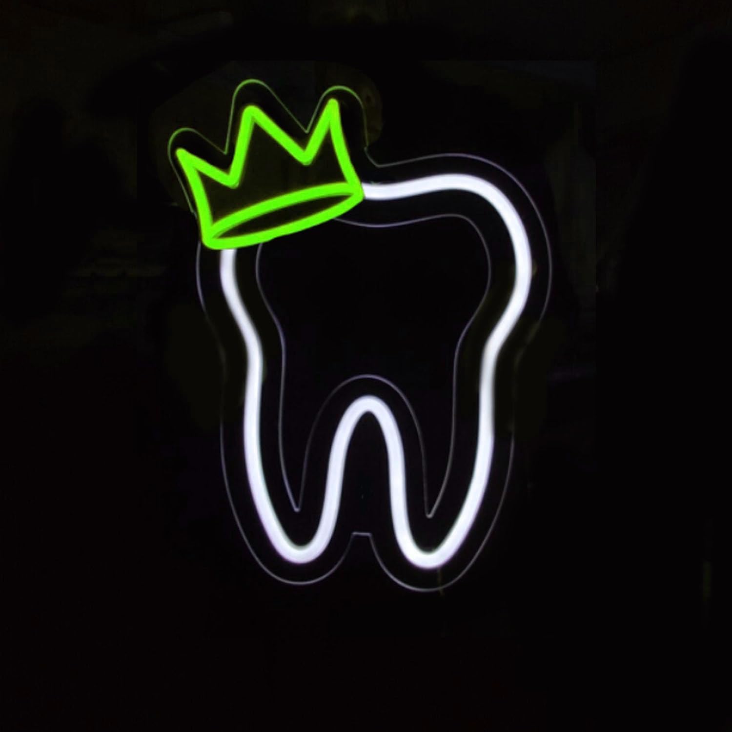 Tooth Neon Sign with Crown LED Neon Sign Tooth Decor Dental Office Light Dentist Accessories Decoration,LED Neon Signs for Dentistry Wall Decor Business Sign Gift,35x27CM — image 1
