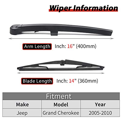 Rear Windshield Back Wiper Arm Blade Set - Replacement for JEEP Grand Cherokee 2005 2006 2007 2008 2009 2010 OE:05139836AB