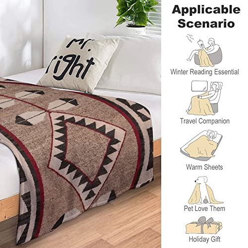 Navajo 1925 Art With Feathers Scan Flannel Fleece Throw Blankets 50"X40" Lightweight Fluffy Winter Fall Blanket Cozy Soft Fuzzy Plush Home Decor For Couch Bed Sofa Bedroom Living Room Travel #TOP5