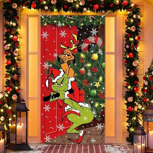 Green Christmas Decorations Door Cover Merry Christmas Door Cover 6 X 3ft Black Buffalo Grid Flag...