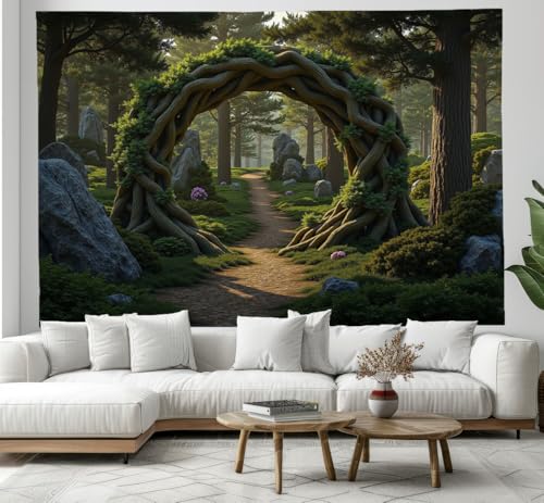 Tapisserie murale pour salon créant une ambiance de forêt zen