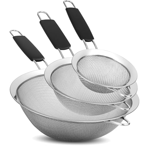 Kafoor Set of 3 Fine Mesh Strainers for Kitchen | 3.4 inch, 5.5 inch and 7.9 inch Stainless Steel Strainer
