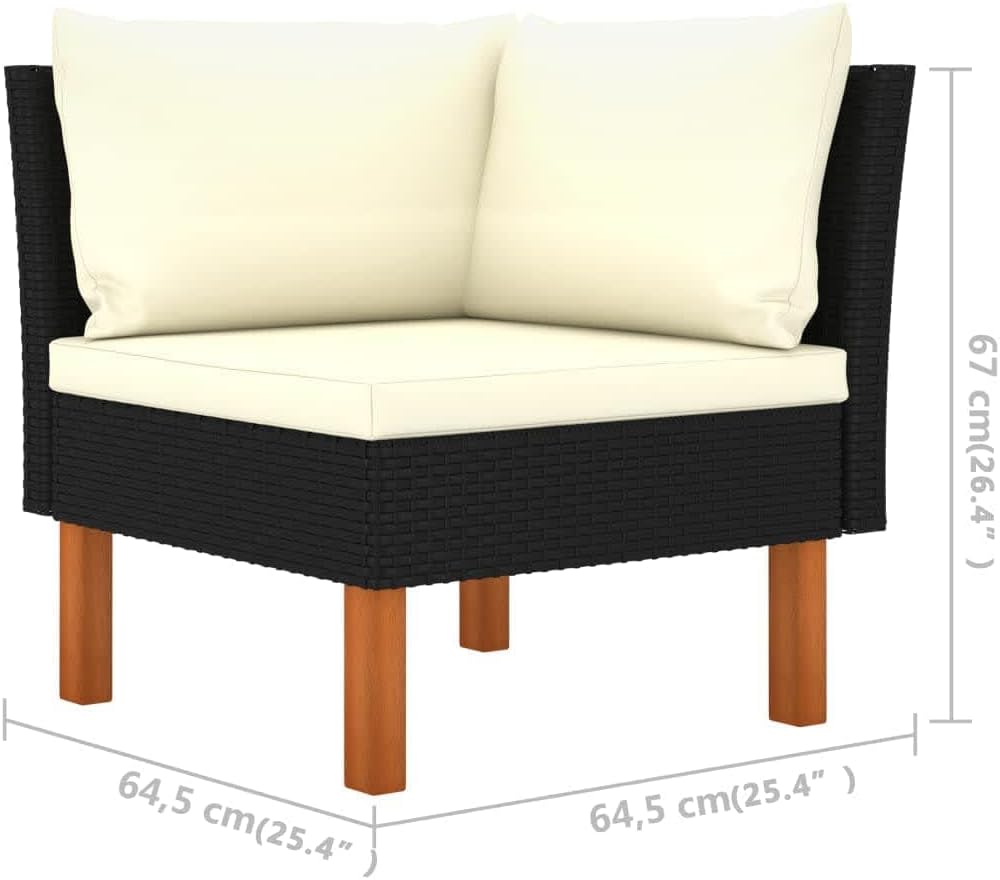 vidaXL 3 Piece Patio Lounge Set - PE Rattan and Eucalyptus Wood Construction - Comfortable Cushions - Easy-to-Clean, Washable Cushion Covers - Lightweight Design - Ideal for Outdoors, Black