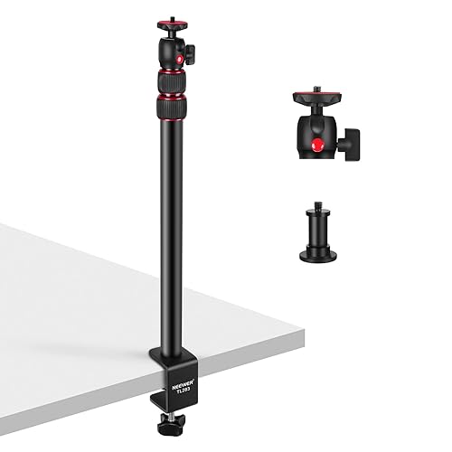 NEEWER Extendable Camera Desk Mount with Ball Head, 17"-40" Adjustable Table Light Stand with 1/4" Screw & C Clamp for DSLR Camera, Ring Light, Live Stream, Vlog, Max Load: 6.6lb/3kg, TL283 (RED) - TL283/Red