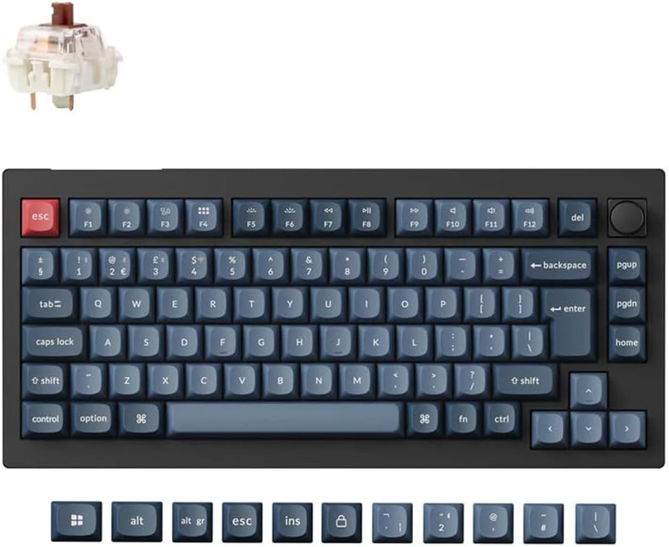V1 Max 75% Custom Mechanical Keyboard ISO UK Layout, QMK Wireless Gaming Keyboard with Programmable Knob, Hot-Swappable Gateron Brown Switch with RGB Backlits for Mac Windows Linux