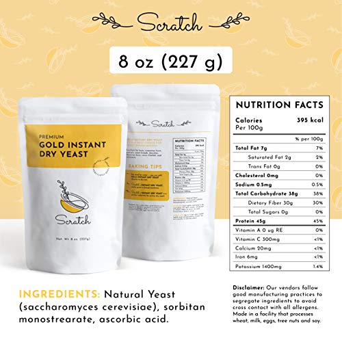Image of Scratch Gold Yeast - Instant Dry Yeast for a Rapid Rise - Add Straight to Dry Mix - Perfect for Making Bread, Bread Machines, Pizza Dough, Crusts & More - (Gold 8oz) (1 Packet)