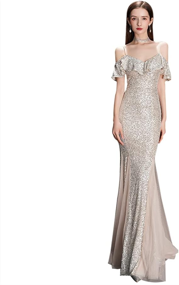Amazon パーティードレス マーメイドライン ロングドレス オフショルダー マキシ丈 スパンコール 披露宴 きらきら 二次会 人魚 ワンピース プリンセスドレス Lzq598 結婚式 誕生日 イブニングドレス 通販
