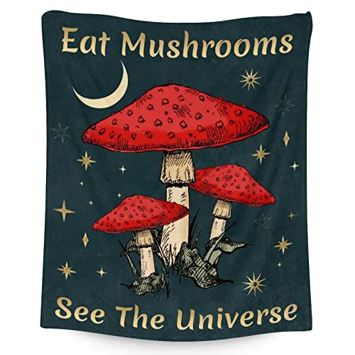 Mercuryelf Mushroom Throw Blanket - Soft, Fuzzy & Warm - 40x50 Inches Flannel Blankets for Travel, Office - Black Novelty Throws Gift for Kids