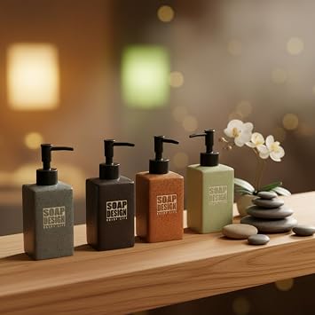 Deconox 500ml Seramik Sıvı Sabunluk, Mat Taş Dokulu ve Kare Tasarım, Siyah Pompalı Banyo ve Mutfak Deterjan Dispenser (1 Adet - Asorti/Karışık Renk Gönderilir)