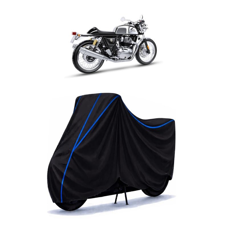 Image of Bullet 650 Bike Cover Water Resistant Universal Motorcycle Rain | Heavy Duty UV Protection, Dust, Scratch Indoor Outdoor All Weather with Black Blue Piping Elastic