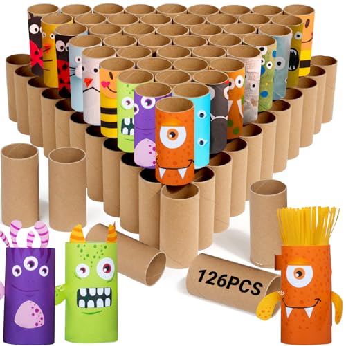 XYH 1.77x3.54 Inch Cardboard Tubes for Craft,126 Pack Craft Rolls,Empty Toilet Paper Rolls, Round Tubes,for School Supplies Classrooms.