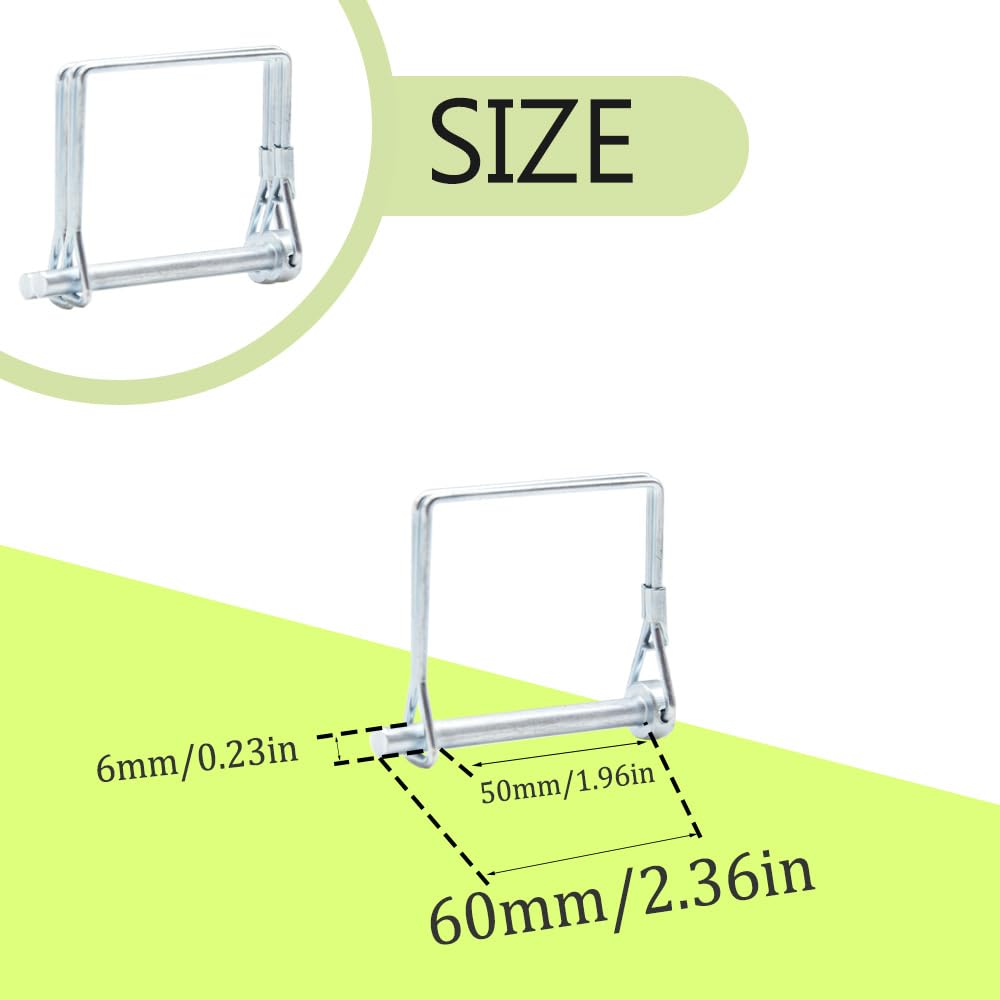 Ruidee 5 Pcs Shaft Locking Pin 6x60mm Wire Lock Pin Safety Coupler Pin Carbon Steel Square Retainer Wire Clip Hitch PTO Pin Trailers Pin for Farm Garden (FSX/6x60mm) - Image 2