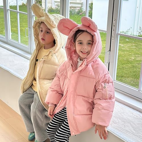 Girls Boys Cute Ears Hooded Puffer Jacket Zip Up Solid Color Long Sleeve Down Coat Kids Thick Padded Winter Outwear4