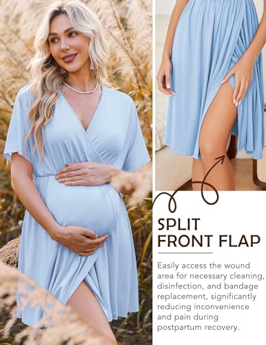 Image of Ekouaer 3 in 1 Labor and Delivery Gown for Hospital Short Sleeve Maternity Nursing Dress Nightgown Postpartum Sleepwear