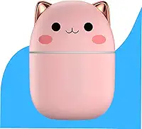 Umidificador de Ar Gatinho Mini Difusor de Ambiente 250 Ml Aromas e Óleo Essencial Portátil Ultrassonico Veicular Aromatizador USB LED para Carro Mesa (ROSA)