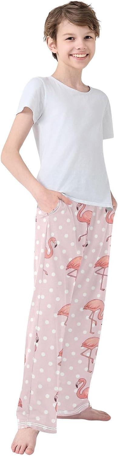 Cute Flamingos Pink Pajama Pants, Soft Modal Sleepwear Lounge Pants with Elastic Waist and Pockets