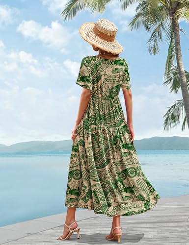 Image of YESNO Women Casual Loose Bohemian Floral Dress with Pockets Short Sleeve Long Maxi Summer Beach Swing Dress EJF