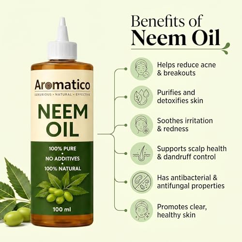 Image of AROMATICO Cold Pressed Neem Oil for Hair, Scalp & Skin - Neem Hair Oil for Dandruff, Scalp Care & Hair Growth | Natural Plant Care Oil | 100ml
