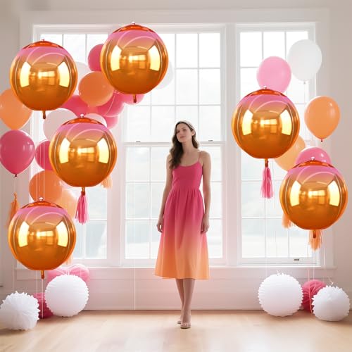 Image of Metallic Orange Round Foil Balloons Summerween Decor 22 Inch 6 Pcs