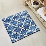 Better Trends 24' x 24' Square Bathroom Rug, 100% Cotton, Soft, Water Absorbent, Non-Slip Bath Mat, Machine Washable, Rugs for Bathroom, Vanity, Shower â€“ Savio Collection - Blue