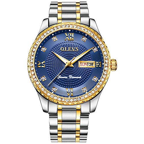 Preisvergleich Produktbild OLEVS Business Armbanduhr für Herren, wasserdicht, Quarz, Edelstahl, Diamant-Saphir-Zifferblatt mit Tages- und Datumsanzeige, leuchtende Zeiger