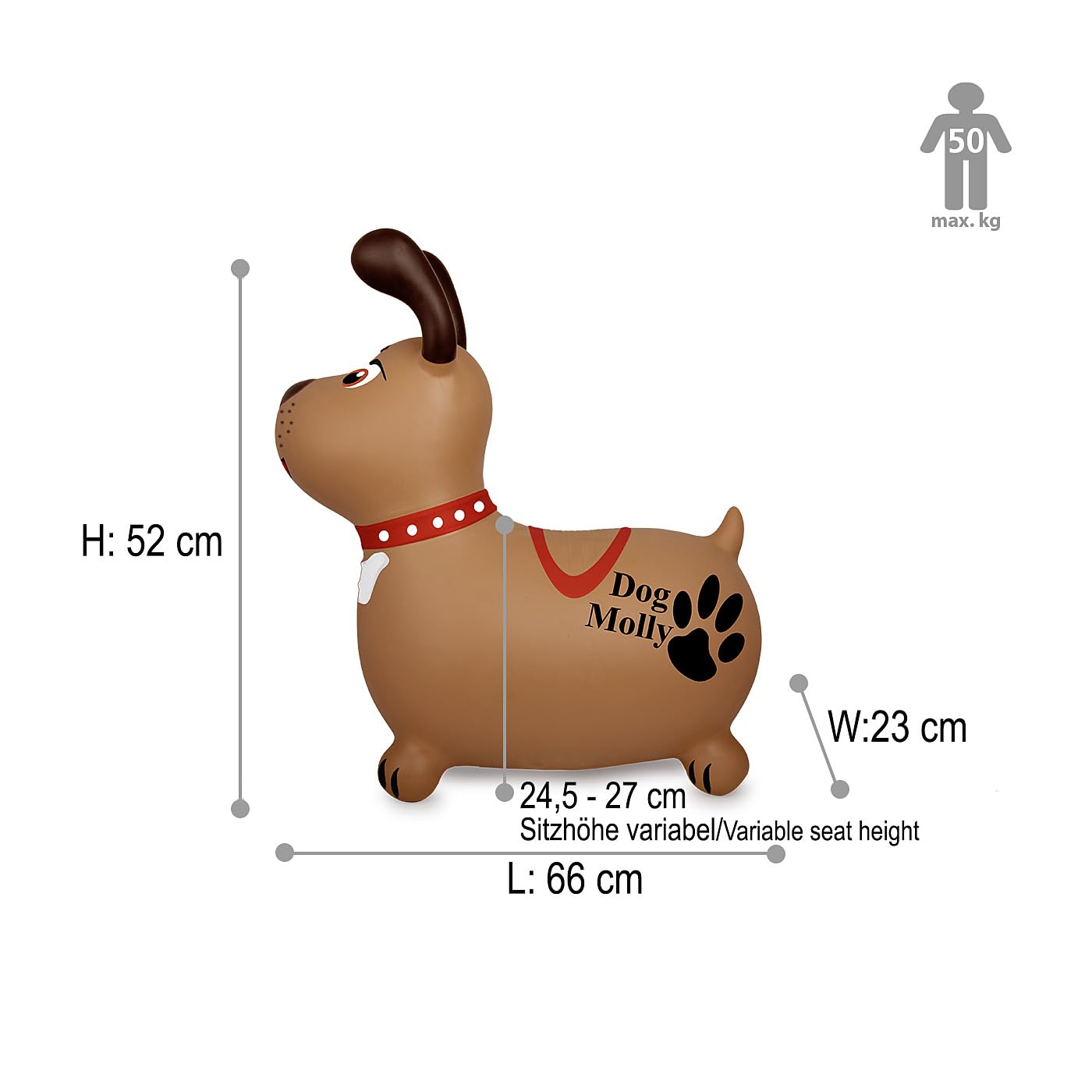 JAMARA 466005 Hüpftier Dog Molly HoppyDoo - Spielzeug für Kinder, Hüpftier Baby Indoor Outdoor, Geschenk für Kinder, Gartenspielzeug, Pflegeleicht, BPA frei, mit Pumpe