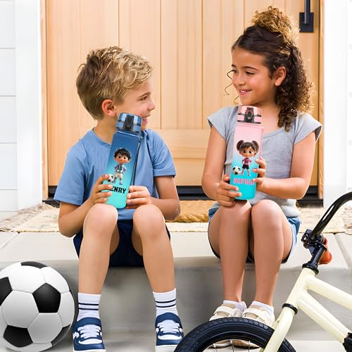 Image of callie Personalized Soccer Water Bottle for Kids, Custom Cartoon Character Leak Proof Sport Bottle for Boys Girls, Soccer Gifts for Children, 17 oz, 22oz, 34oz