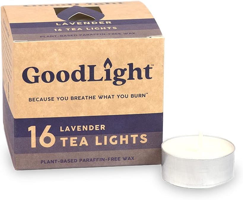 GoodLight Paraffin-Free Scented Tea Light Candles, 16-count, Lavender