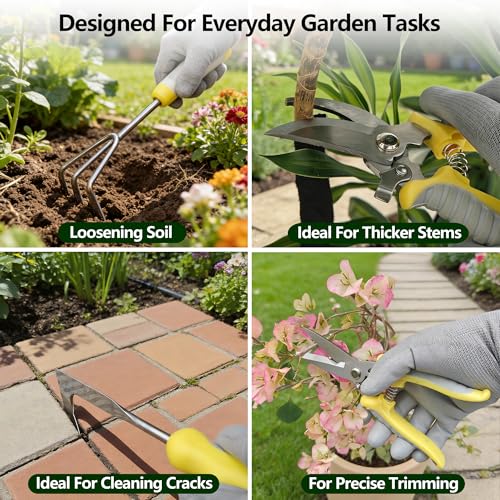 11-Piece Stainless Steel Gardening Tool Set with Floral Tote Bag - Image 5