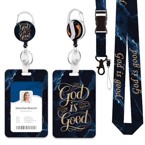 Fcergeo Heavy Duty ID Badge Holder with Lanyard - God is Good Christian
